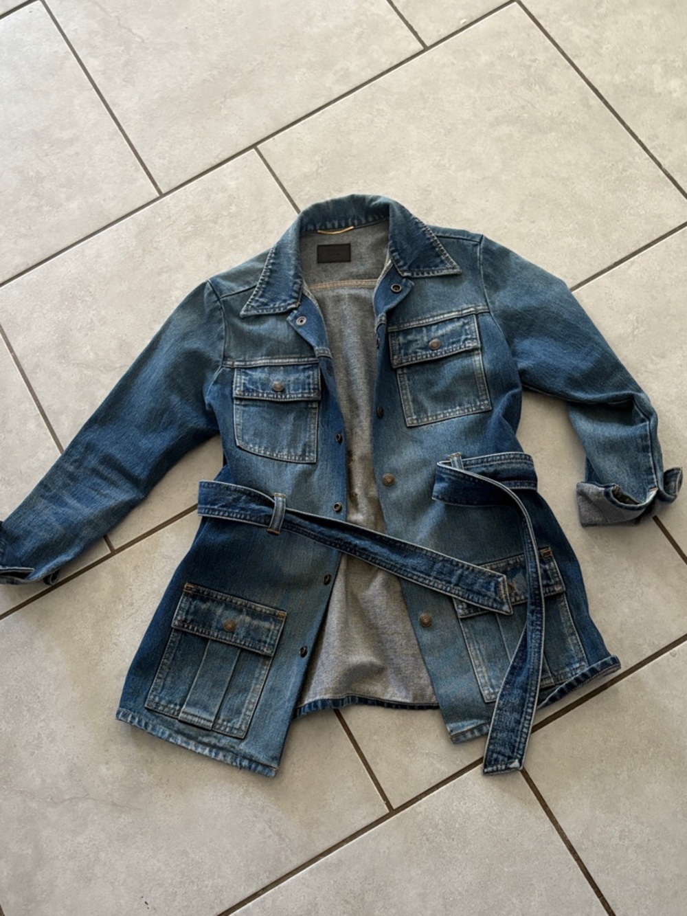Saint Laurent Medium Blue Denim Field Jacket with Belt